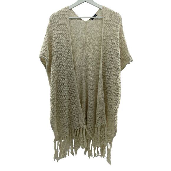 torrid Sweaters - Torrid Sz 1X Cardigan Sweater Open Front Open Knit Fringe Oversized Boho Beige